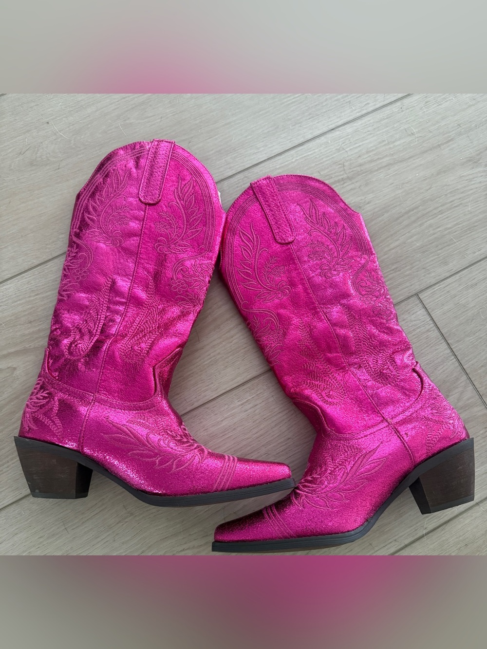 Fashion Nova Metallic Fuchsia Western Cowboy Boots